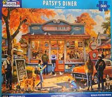 White Mountain Patsy  s Diner 500 Piece Puzzle John Enright Complete Large Pieces