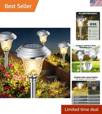 8 Pack Solar Pathway Lights White+ Color Changing Stainless Steel 3 Mode Outd...