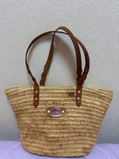 Borsa cestino IL BISONTE tessuto pelle marrone manici fodera a righe Made in ...