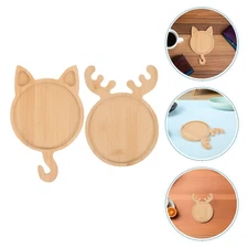  2pcs Mosaic Base - Blank Bamboo Coasters Tray - Cat And Deer Shaped Drink Cup