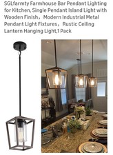 Farmhouse Style Pendant Light Fixture Wood Grain Finish New