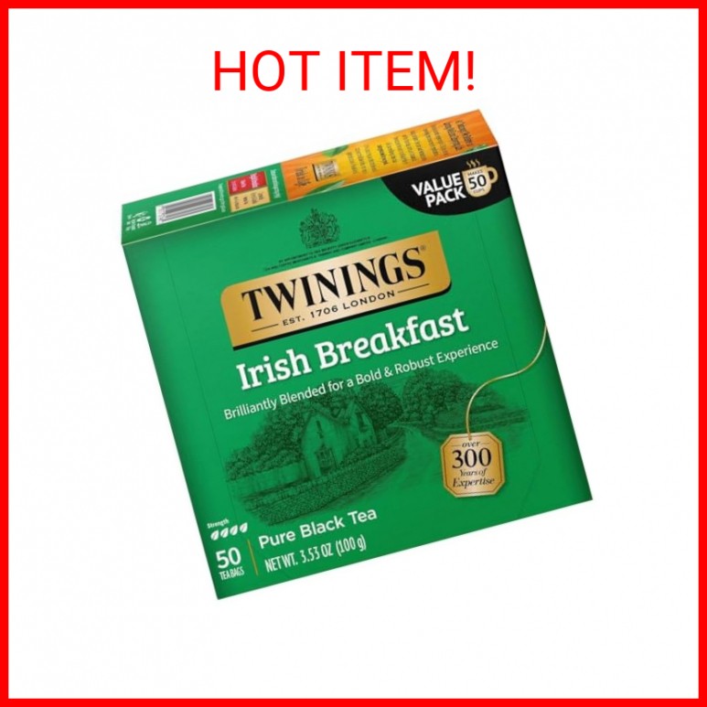 Twinings Irish Breakfast Black Tea, 100 Individually Wrapped Tea Bags, Flavourfu