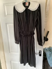 St Michael M&S Black Striped Dress Size 14 Belt Vintage 907