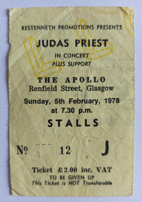 JUDAS PRIEST plus UFO Concert Ticket / Konzertkarte THE APOLLO GALSGOW 1978