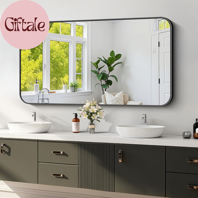 Black Framed Bathroom Mirror - 24X48 Inch Shatterproof Tempered Glass Vanity Mir