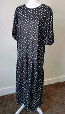 Zara Black Polka Dot Long Maxi Dress Loose Fit Sz M Medium Short Sleeve