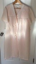 Vintage Barbizon Nightgown Robe Set L Pink Sheer Lace Embroidery Cottage Granny