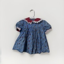 Vintage Baby Peter Pan Collar Lace Trim Dress With Buttons Size 12-18 Months