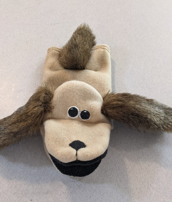 Tan Dog Hand Puppet - Handmade Fleece- Movable Mouth - Faux Fur Ears And Tail 