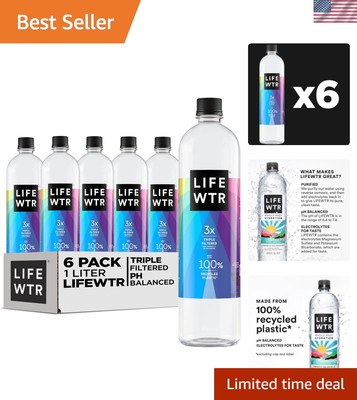 LIFEWTR 33.8 fl oz Water Bottles - Electrolyte-Enhanced Hydration - 6 Pack