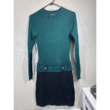 BCX Womens Green Embellished Sweater Dress Colorblock Long Sleeve Neck Small