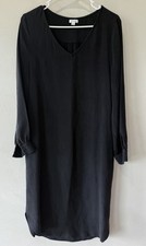 Cuyana Womens 100% Silk Long Puff Sleeve V Neck Solid Maxi Dress Large