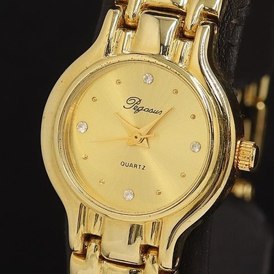 Pegasus 33832 QZ Gold Dial Stone Ladies Watch Working Good