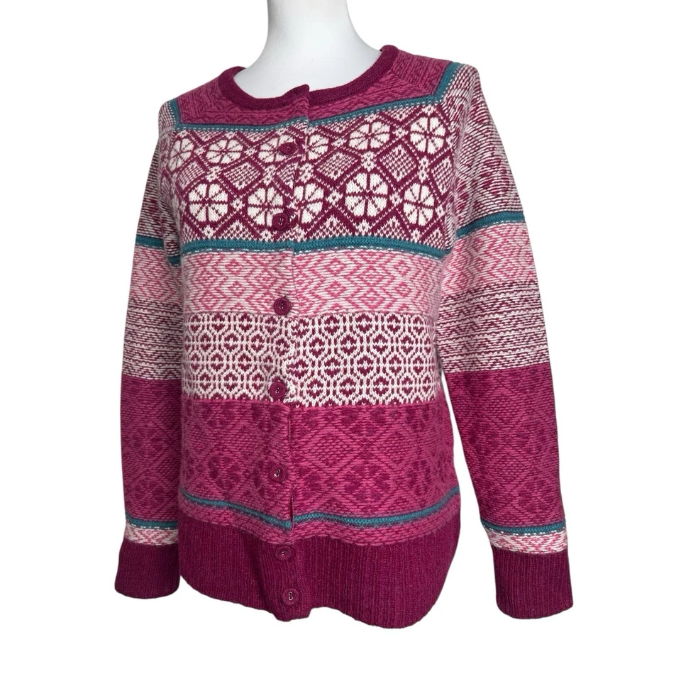 Cárdigan Sundance Fair Isle S Púrpura Rosa Nórdico Boho Cottagecore Lana Suéter Foto 4 de 4
