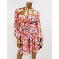 Forever 21 Women's Pink Floral Off Shoulder Smocked Mini Ruffle Dress Size S
