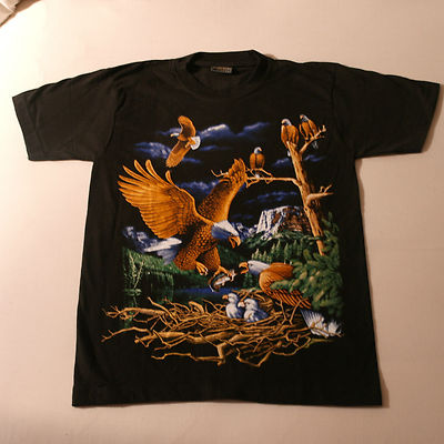  T-Shirt mit Adler und Nest Farbe vorne schwarz weiß hinten Größe S - XXL