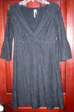 Michael Stars One Size S M L Black Lace Dress Fit Flare Empire V-Neck Crossover