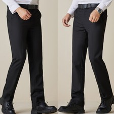 Men Slim Straight Fit Dress Pants Flat Front Work Trousers Business Formal Party