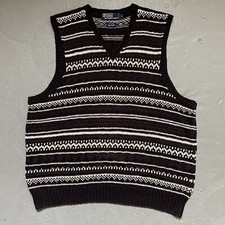 Vintage 1990s Polo Ralph Lauren Knit Cotton Linen Pattern Stripe Golf Vest L