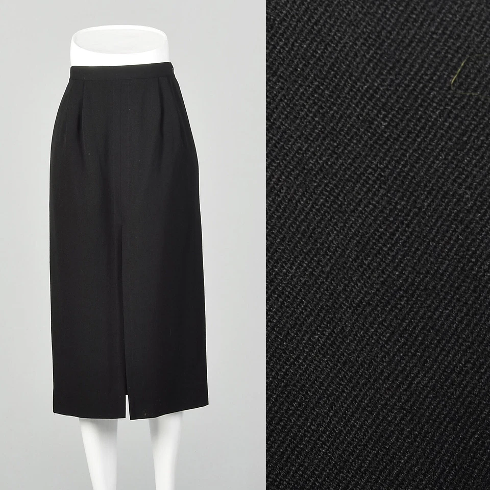 S Falda Negra Años 90 Lana Sexy Frontal Abertura Hasta la Rodilla Cálida Invierno Peso Años 90 De Colección