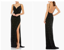 MAC DUGGAL 70232 SLEEVELESS RHINESTONE EMBELLISHED V-NECK BLACK GOWN DRESS sz 2