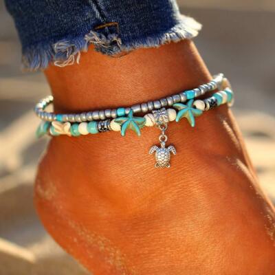 Bohemian Vintage Handmade Dolphins Shell Beads Multi Layer Anklet or Bracelet