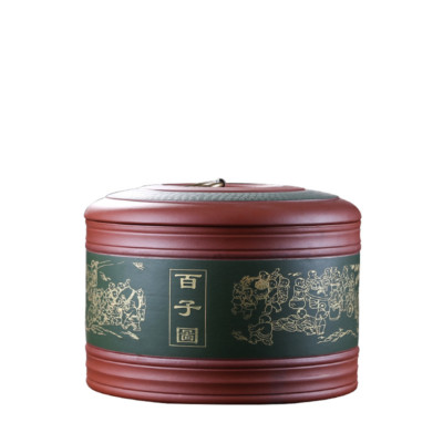 Brand Quality Chinese Real Yixing Zisha Canister Handmade Carved Sealed For Puer