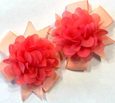 Beautiful Chiffon Flower bows Inspired Set of Pigtail hair bows