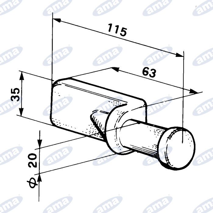 Piantone Forgiato AMA Per Chiusura Sponde Rimorchi – Diametro 24 Mm, Lunghezza 130 Mm, Altezza 110 Mm