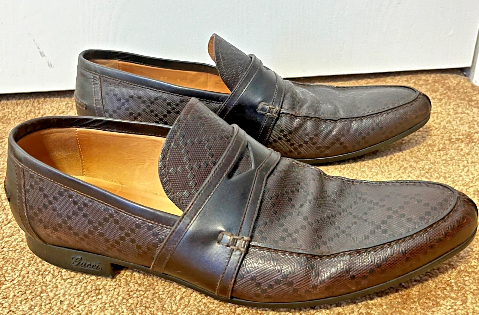 Mocassins homme GUCCI Hilary Lux Diamante 9,5 en cuir marron PDSF