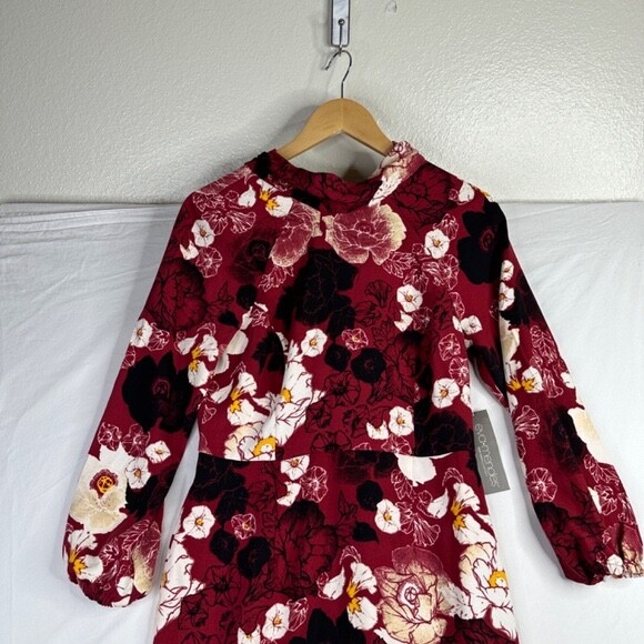 EVA MENDES For New York &amp; Company Burgundy Floral Print Midi Dress size ...
