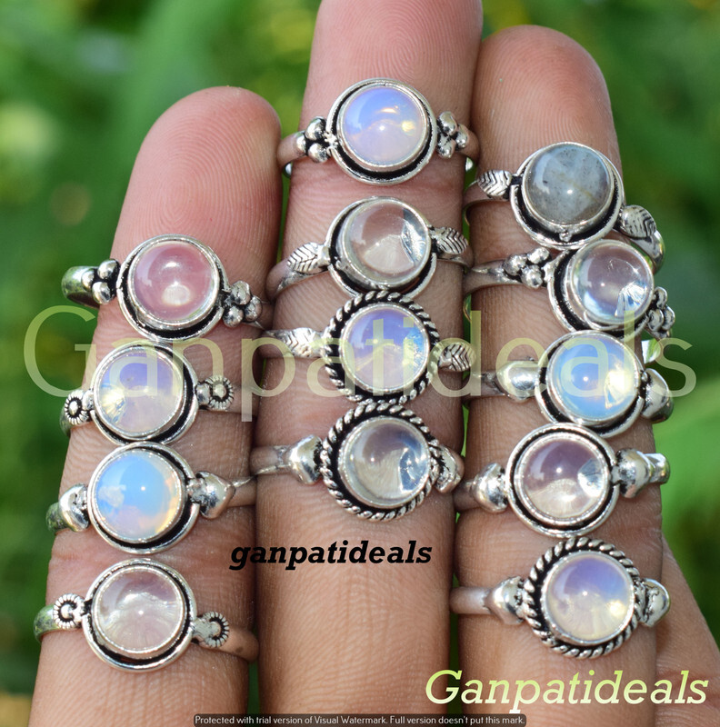 Opalite Gemstone Ethnic Handmade 5pcs Fashion Rings Lot RLL-1632
