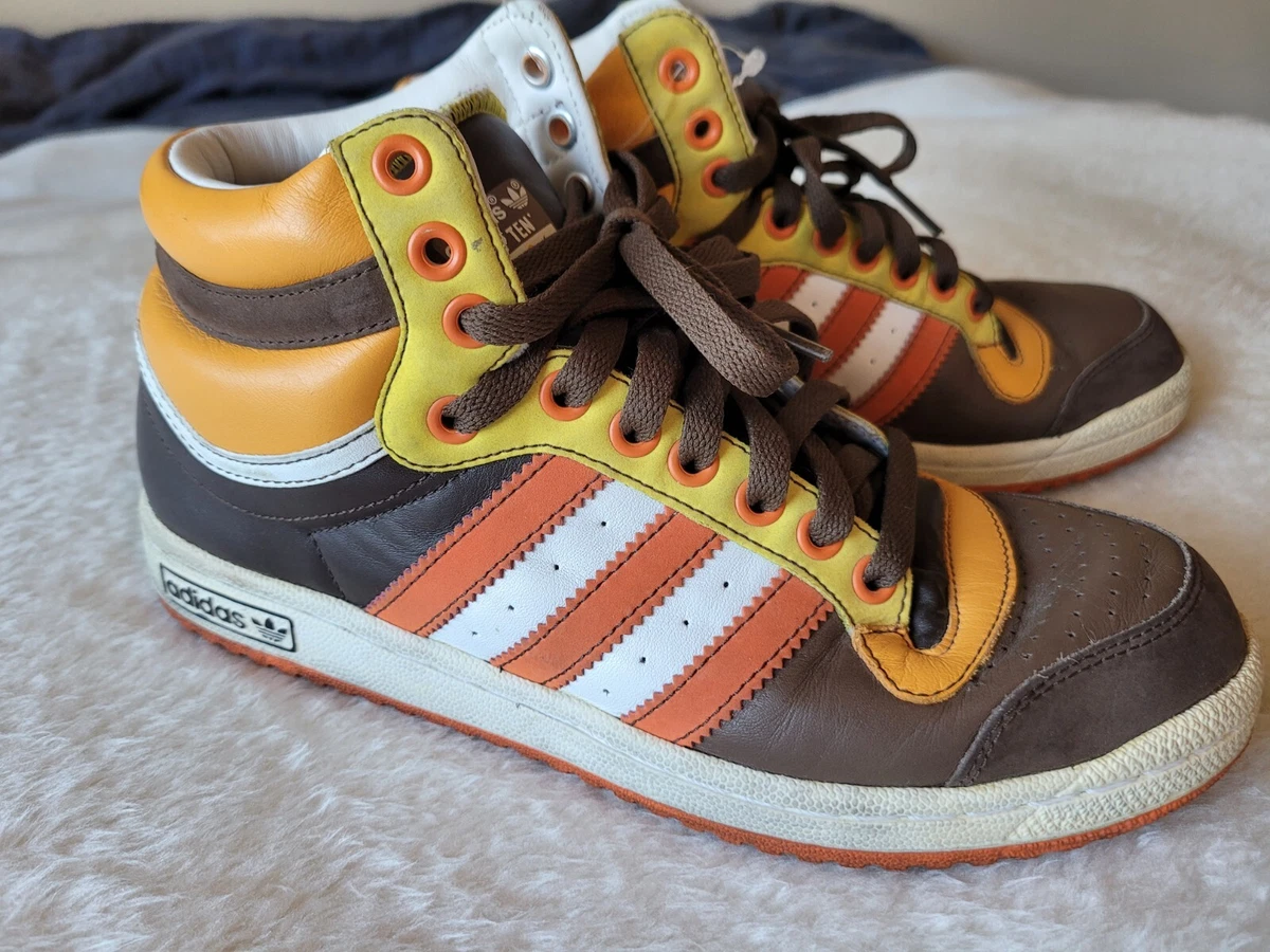 besteden Stationair zag VTG ADIDAS Top Ten Hi Top classic throwback brown orange yellow mens size 7  | eBay