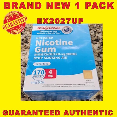 Nicotine Walgreens gum uncoated 4mg 170ct ORIGINAL sugar free EX2027 SEALED