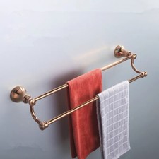 Wall Mounted Copper Bathroom Towel Bar Double Towel Rack Rose Gold Polished