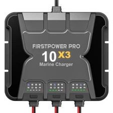 3 Bank Marine Battery Charger 10X3, 30A (10A/Bank) - 12V Waterproof Onboard 