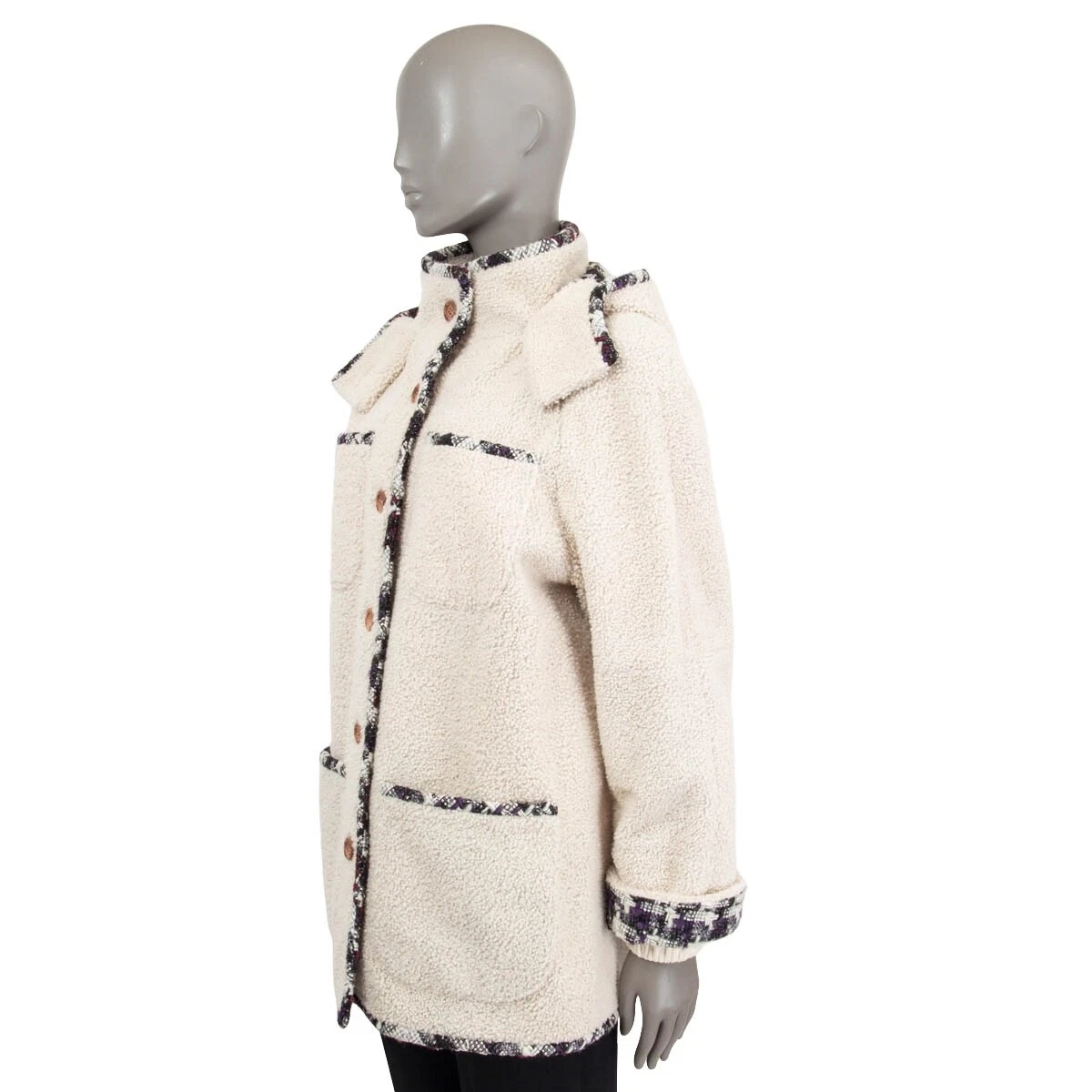 66665 auth CHANEL off-white 2019 COCO NEIGE SHEARLING DUFFLE Coat Jacket 38  S