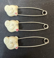 Vtg 3 Grow Time Teddy Bear Diaper Pins Stainless Steel Cream Rust Proof