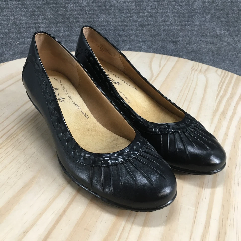 Softspots Heels Womens 7N Pump Black Leather Low Top Block Round Toe Casual - Image 3 of 4