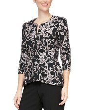ALEX EVENINGS Embroidered Floral Jacket Black Shell Pink Size PS 159