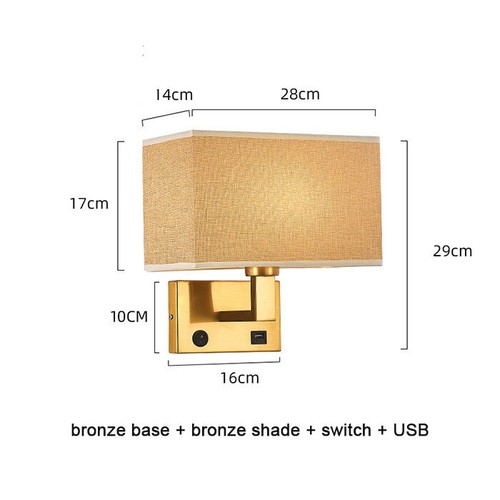 Black Bronze Fabric Shade Wall Light Fixtures with Switch or USB Charging Port - Picture 30 of 30