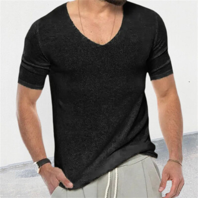 Men Knitted T-Shirt Casual Top Short Sleeve Fashion Knit Crew Neck Top Tee 