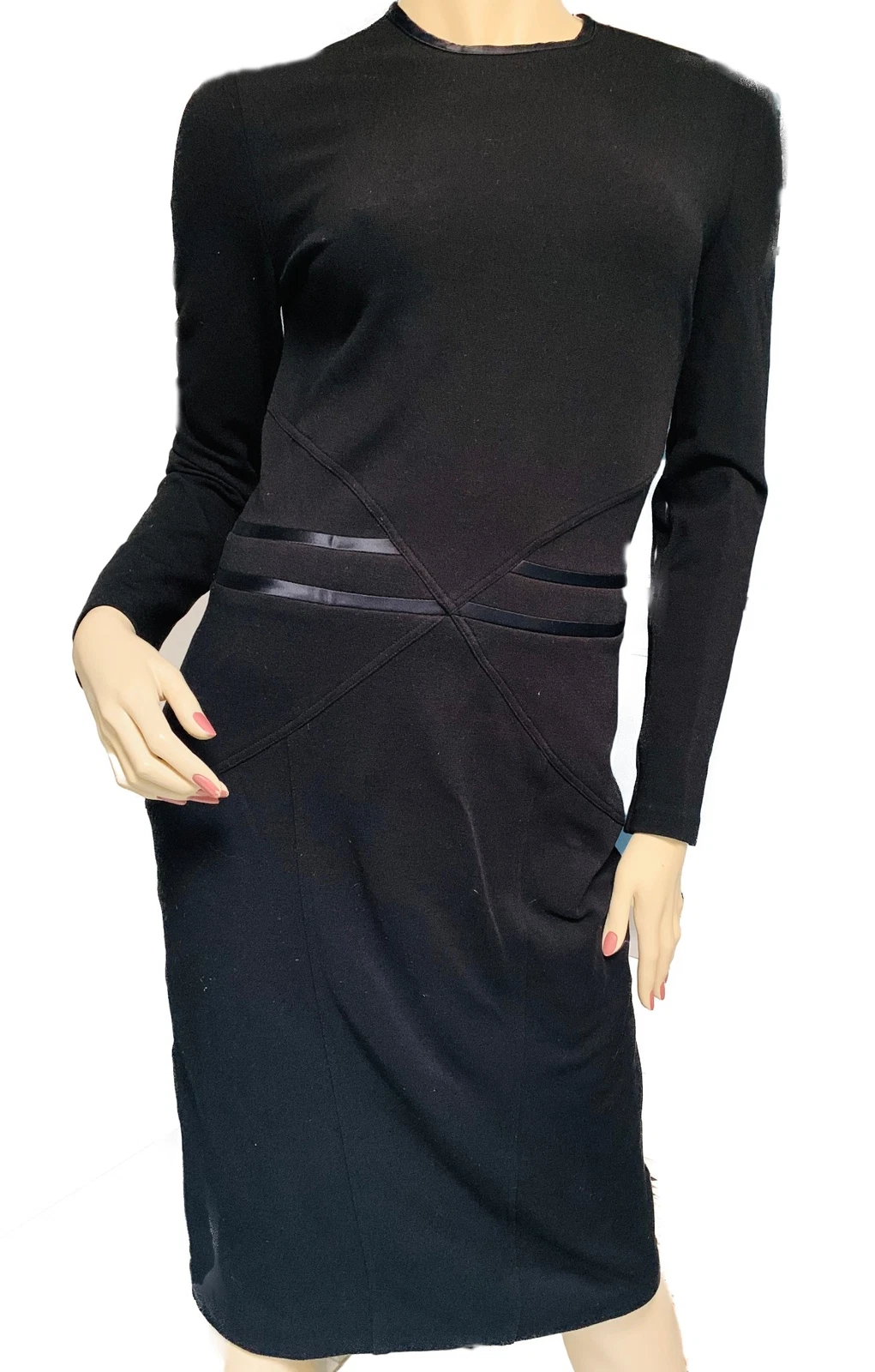 GIVENCHY Abito tubino maniche lunghe con rifiniture in raso taglia 42 US 10 nero