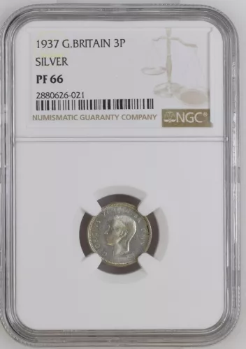 1937 Great Britain 3 Pence. Silver. NGC PF 66.