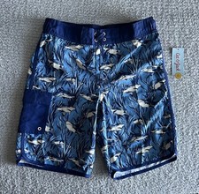 Cat  Jack Swim Trunks Boys Sz Large 12-14 Husky Blue Shark Cargo Lined Shorts