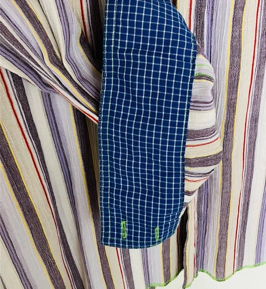 Camisa de vestir Arnold Zimberg para hombre a rayas púrpura amarillo blanco calce clásico L grande Foto 4 de 4