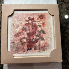 Decorative Art Tile Coaster Set (4) NEW (sealed) Made In U.S.A. 4”x4”