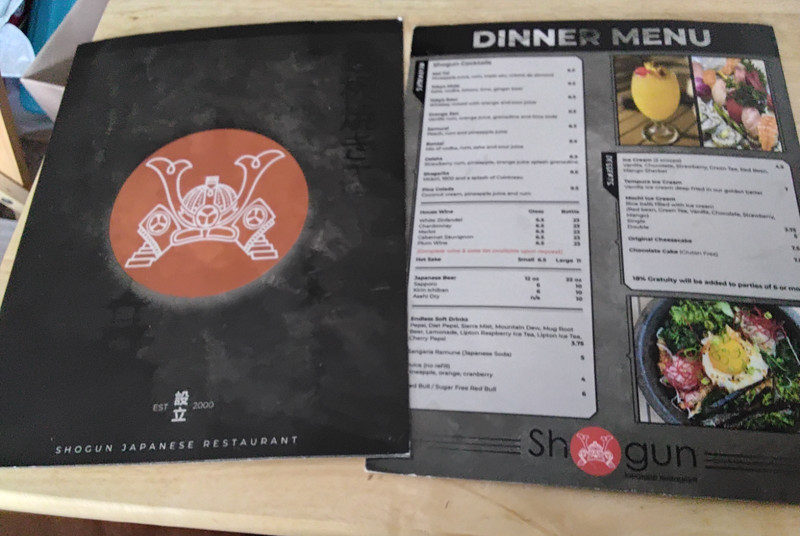 NICE 2025  SHOGUN DINNER MENU JAPANESE RESTAURANT