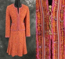 BEAUTIFUL St John couture knit orange multi jacket skirt suit size 6 8