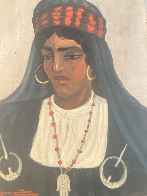 Gemälde Öl auf Leinwand Porträt Orientalistisch XIX Orientalismus Frau Ringnadel
